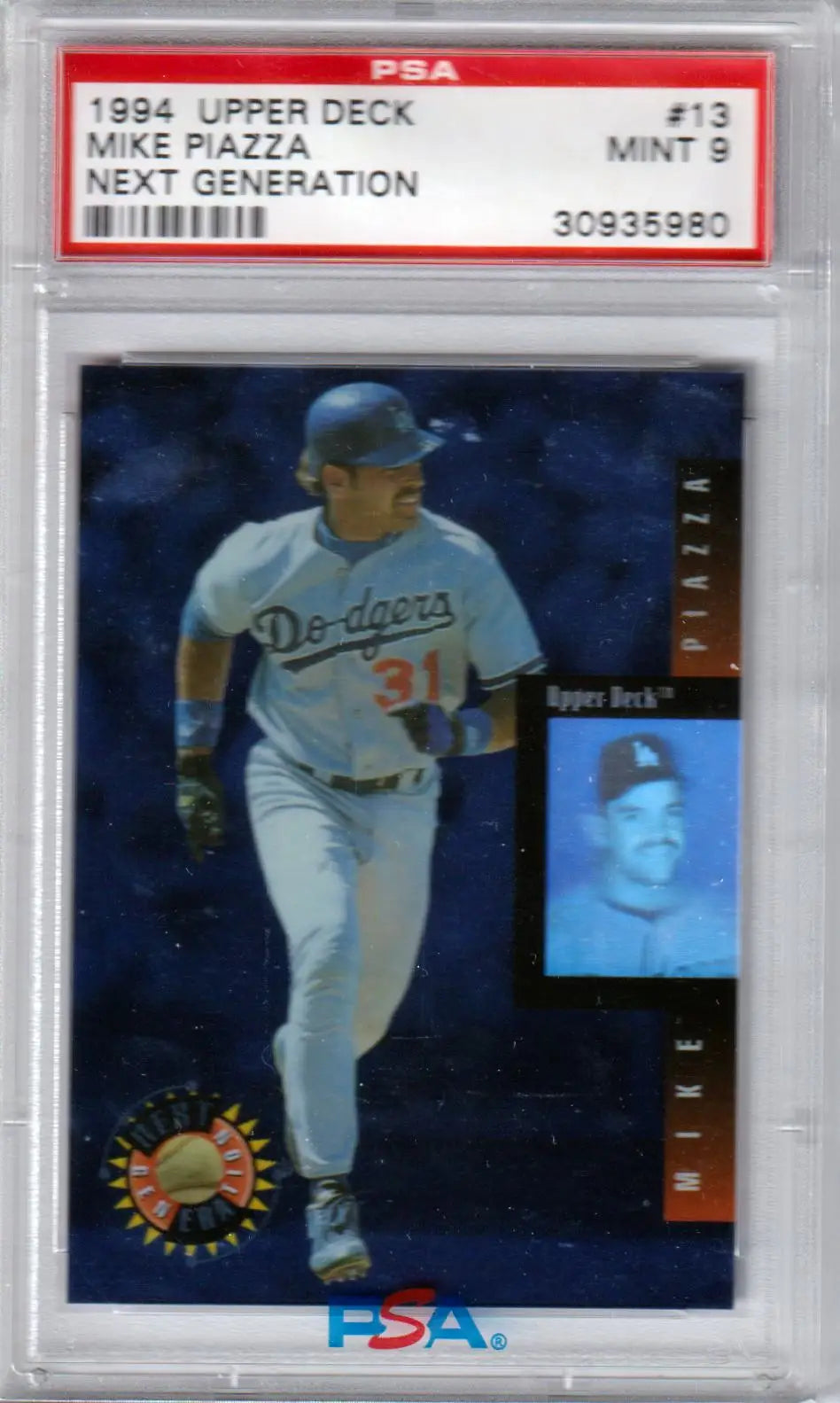 PSA-graded 1994 Upper Deck Mike Piazza baseball card #31 in Dodgers uniform from Columbia Hobby