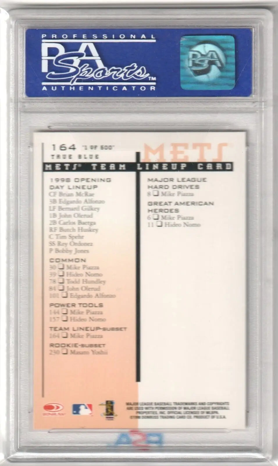 PSA-graded checklist for Mike Piazza 1998 Leaf Rookies & Stars single cards at Columbia Hobby