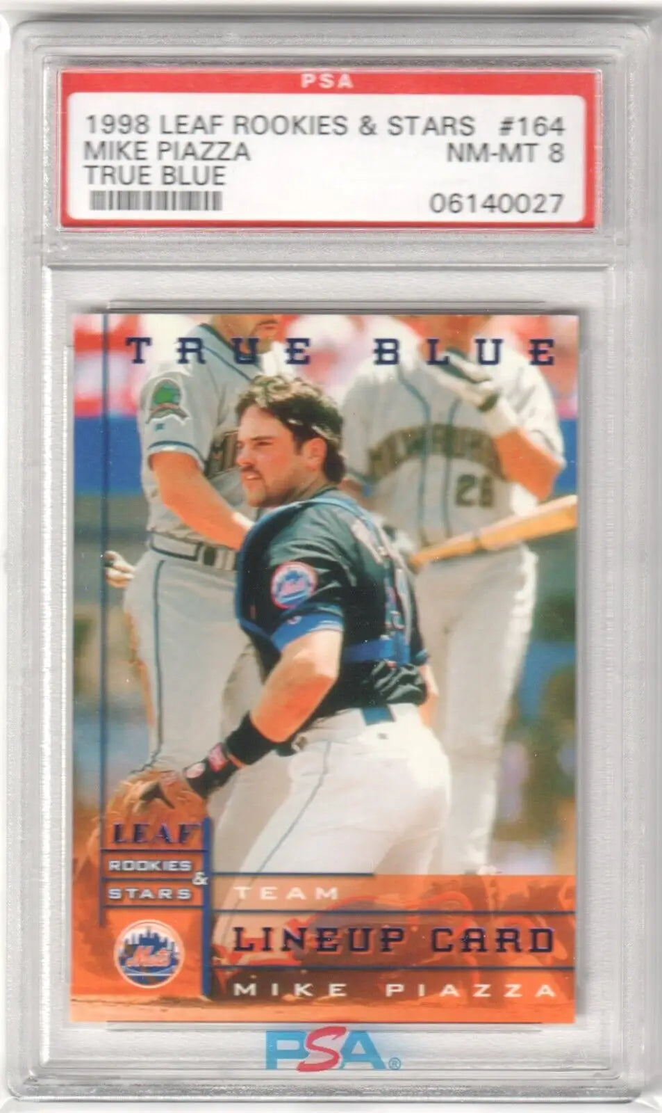 PSA-graded 1996 Leaf Rookies & Stars True Blue Mike Piazza card in protective case, Columbia Hobby