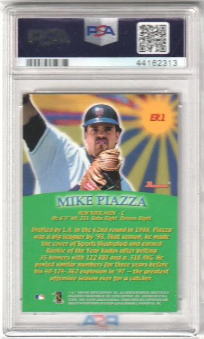 Baseball card in PSA grading case showing Mike Piazza 1999 Bowman Early Risers for sale