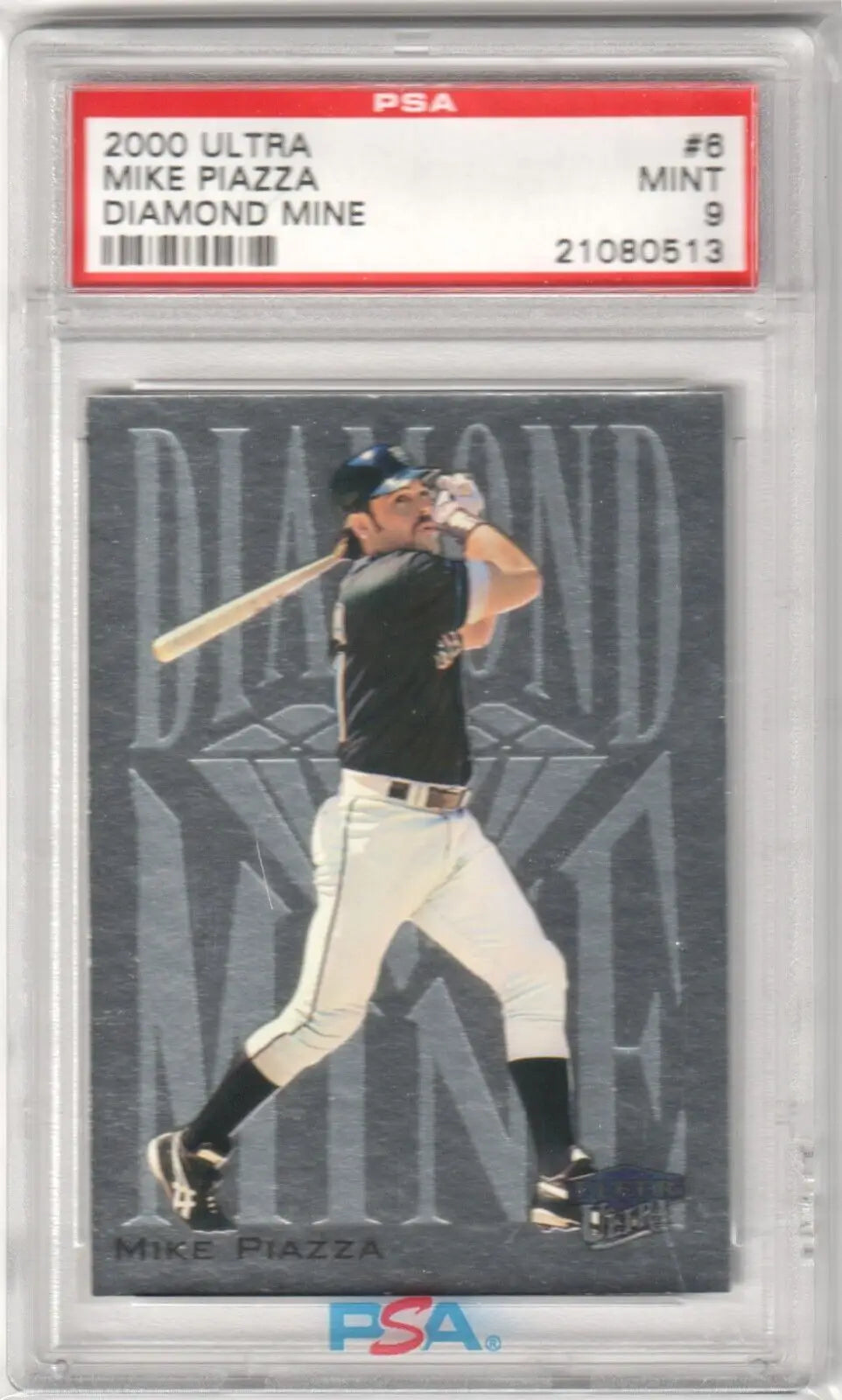 PSA-graded 2000 Ultra Diamond Mine Mike Piazza baseball card in protective case for sale