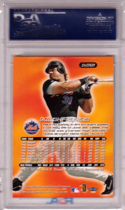 Mike Piazza trading card in a protective case against an orange background