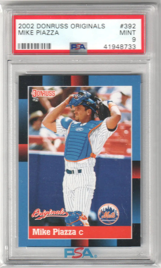 PSA-graded Mike Piazza 2002 Donruss Originals baseball card in protective case from Columbia Hobby