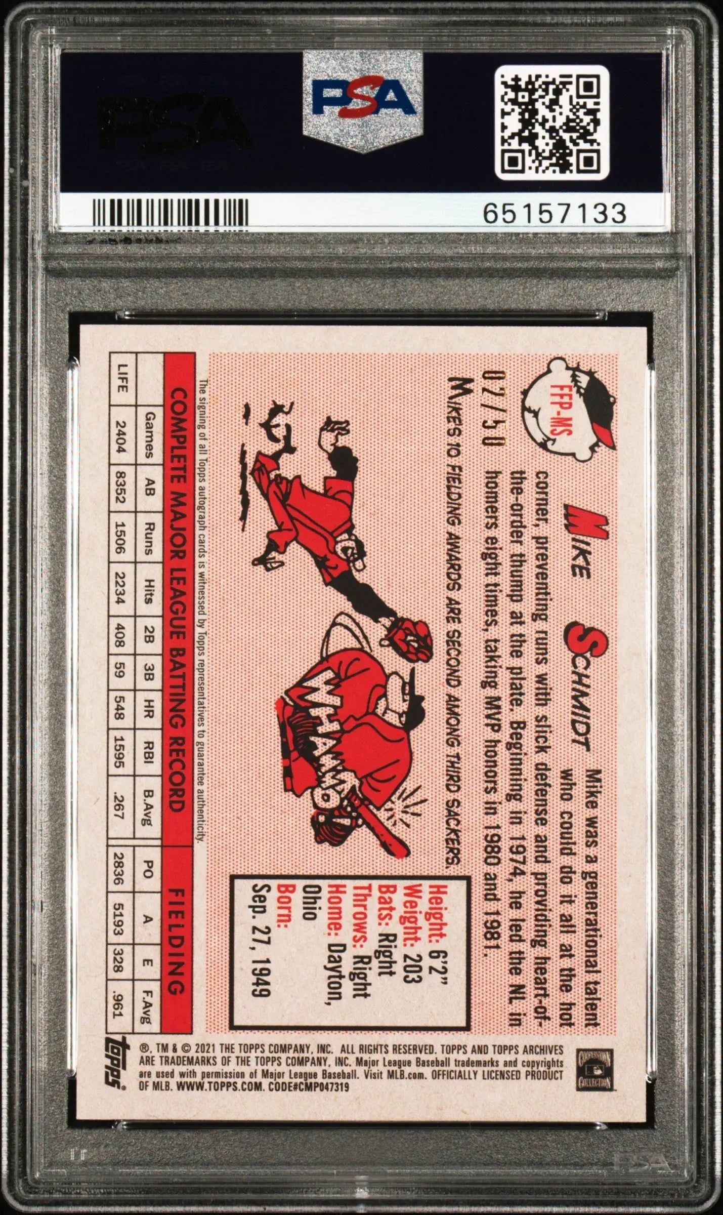 PSA-graded Mike Schmidt Topps Archives Fan Favorites Auto card with cartoon players design