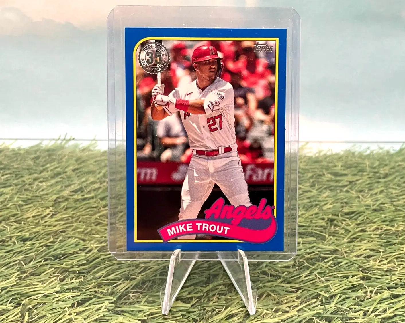 Mike Trout baseball card from 2024 Topps Series 2 Los Angeles Angels blue parallel