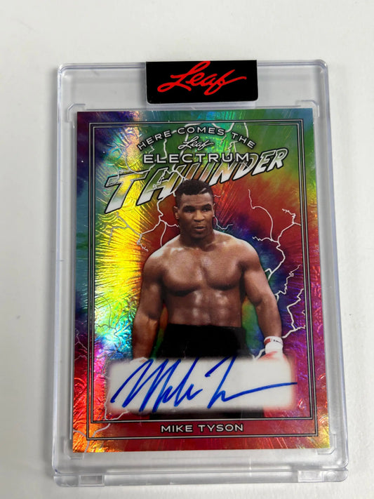 Signed Mike Tyson Leaf Electrum Thunder Auto boxing card in a fighting stance