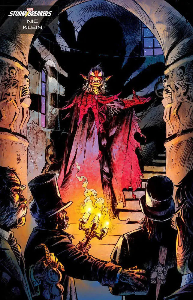 Menacing figure in red robes with horned mask evokes gang war theme in Miles Morales trading card