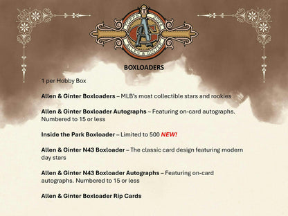 Menu displaying Allen & Ginter Boxloader baseball card options including Rip Cards and base cards