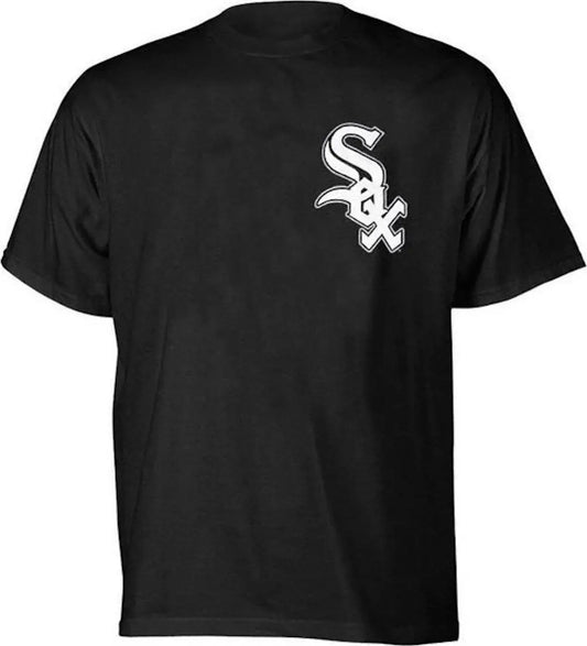 Black short sleeve Majestic Youth Tee Shirt with Chicago White Sox logo on chest