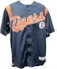 Navy blue MLB Detroit Tigers Baseball Jersey with stitched lettering in orange