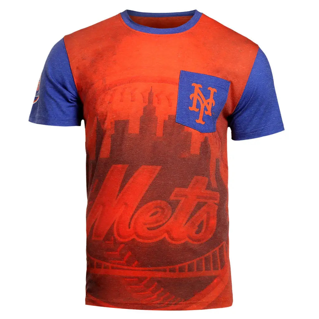 New York Mets Cotton Poly Pocket Tee with city skyline design for fans