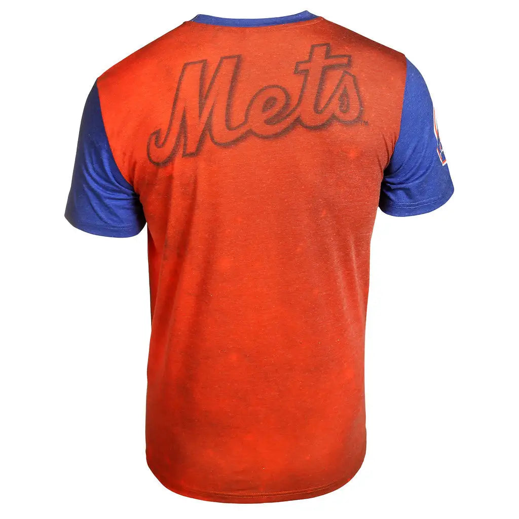 New York Mets Cotton Poly Pocket Tee with orange body and blue sleeves