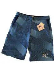 Blue patterned Kansas City Royals Diagonal Stripe Walking Shorts with tag attached