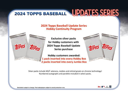 Promotional advertisement for 2024 Topps Baseball Update Series Jumbo exclusive packs