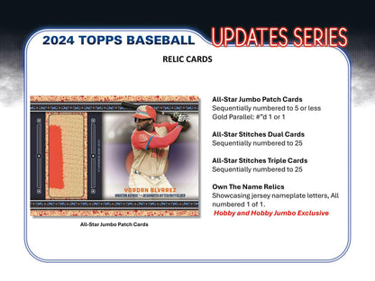 Baseball card with jersey patch relic from 2024 Topps Update Series Jumbo Exclusive