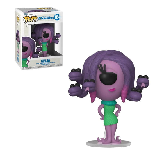 Funko Pop vinyl figure of Celia from Monsters Inc. in green dress and purple hair