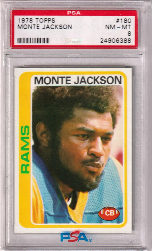 PSA-graded 1978 Topps Monte Jackson football card of Los Angeles Rams in blue jersey