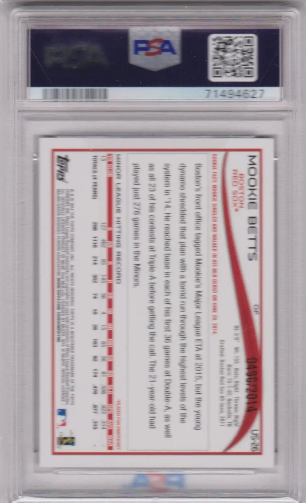 PSA-graded Mookie Betts 2014 Topps Update Rookie card in protective holder at Columbia Hobby