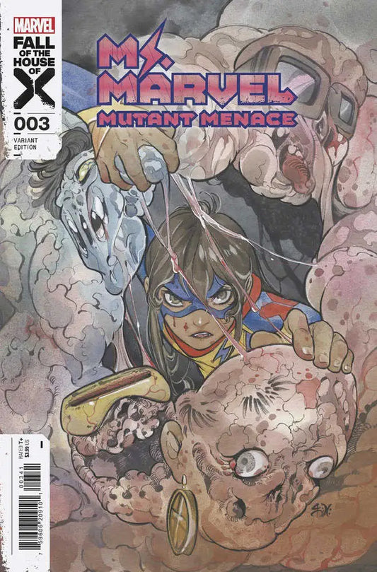 Comic book cover for Ms. Marvel: Mutant Menace #3 Peach Momoko Variant action artwork