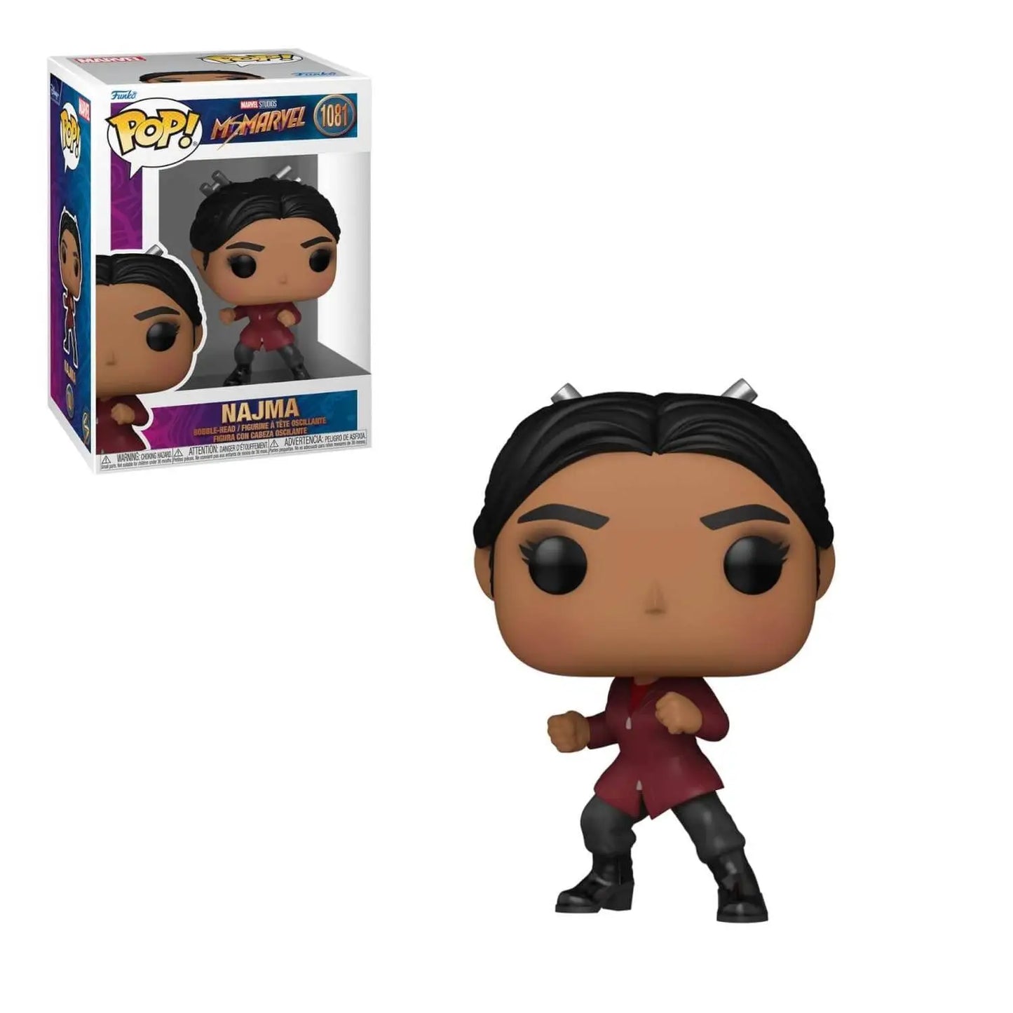 Funko Pop Najma figure in fighting stance with burgundy top and black pants