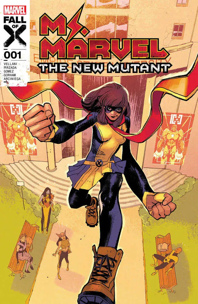 Comic book cover of Ms. Marvel: The New Mutant 1 featuring a superhero in yellow and navy costume