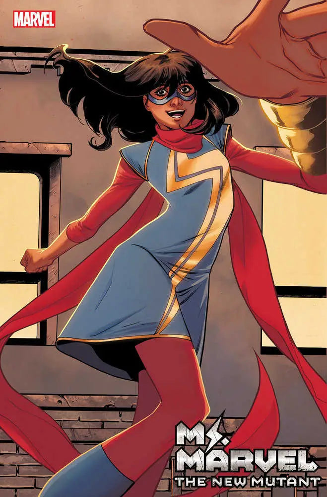 Comic book cover of Ms. Marvel: The New Mutant 1 with superhero in blue and red costume