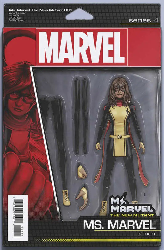 Action figure packaging for Ms. Marvel featuring classic Marvel toy line style collectibles