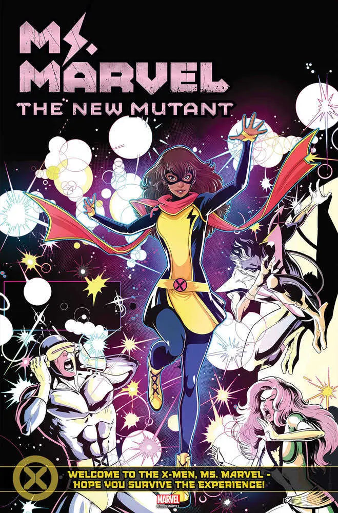 Comic book cover for Ms. Marvel: The New Mutant with superhero and dynamic energy effects, ideal for trading cards