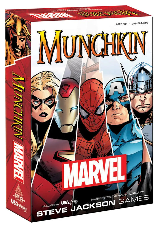 Marvel edition Munchkin game box featuring iconic superhero characters on the cover