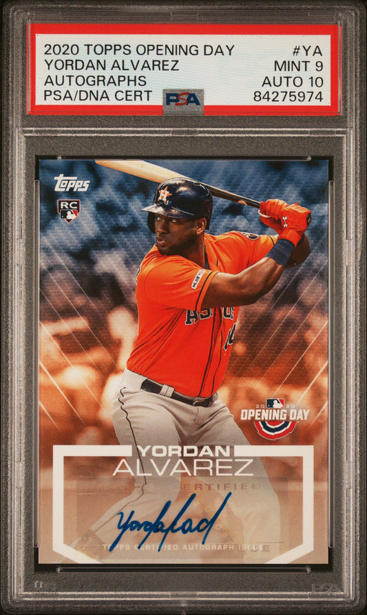 Yordan Alvarez 2020 Topps Opening Day Auto PSA 9 Auto 10