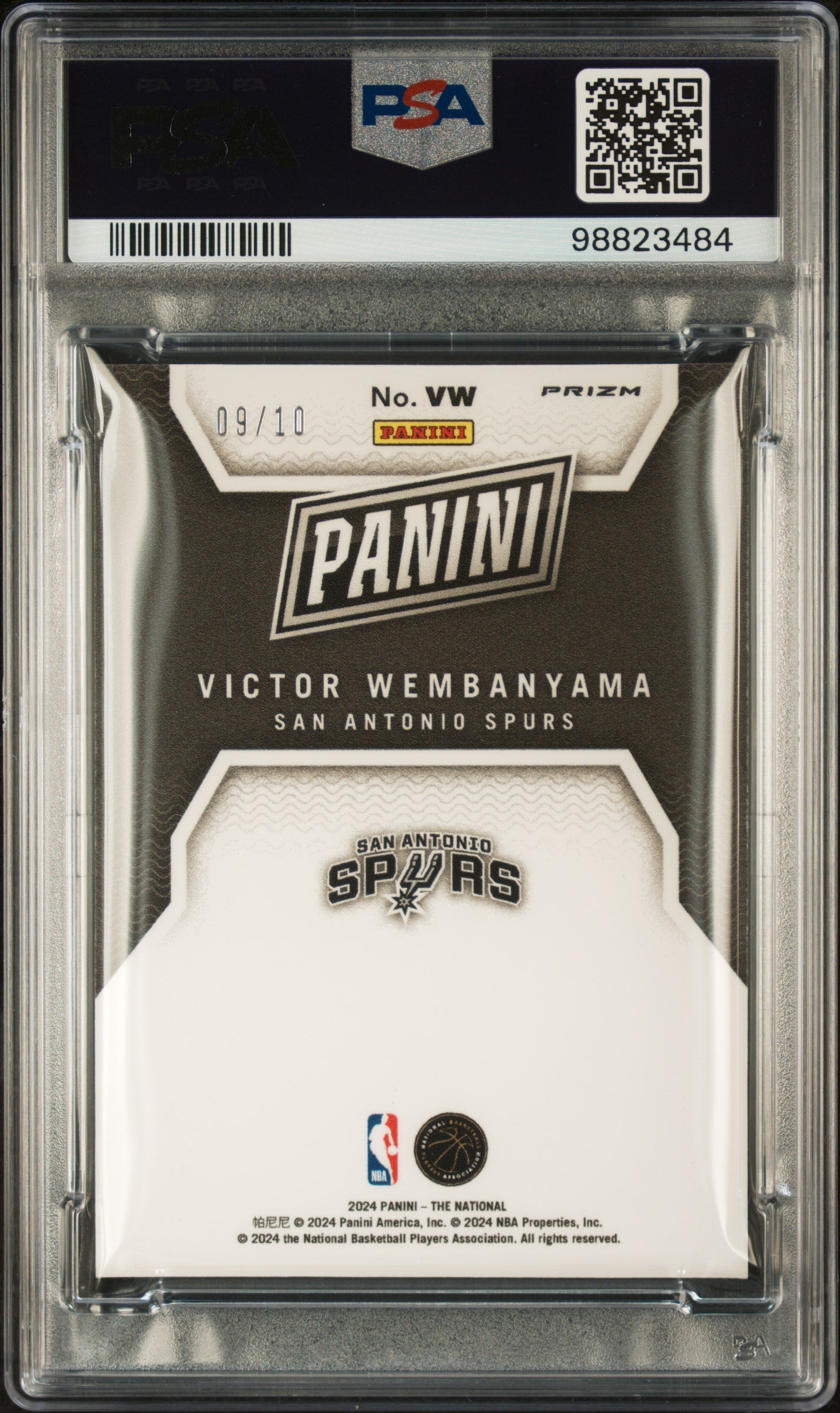 PSA-graded Panini San Antonio Spurs card, Victor Wembanyama National Silver Pack Insert 10/10