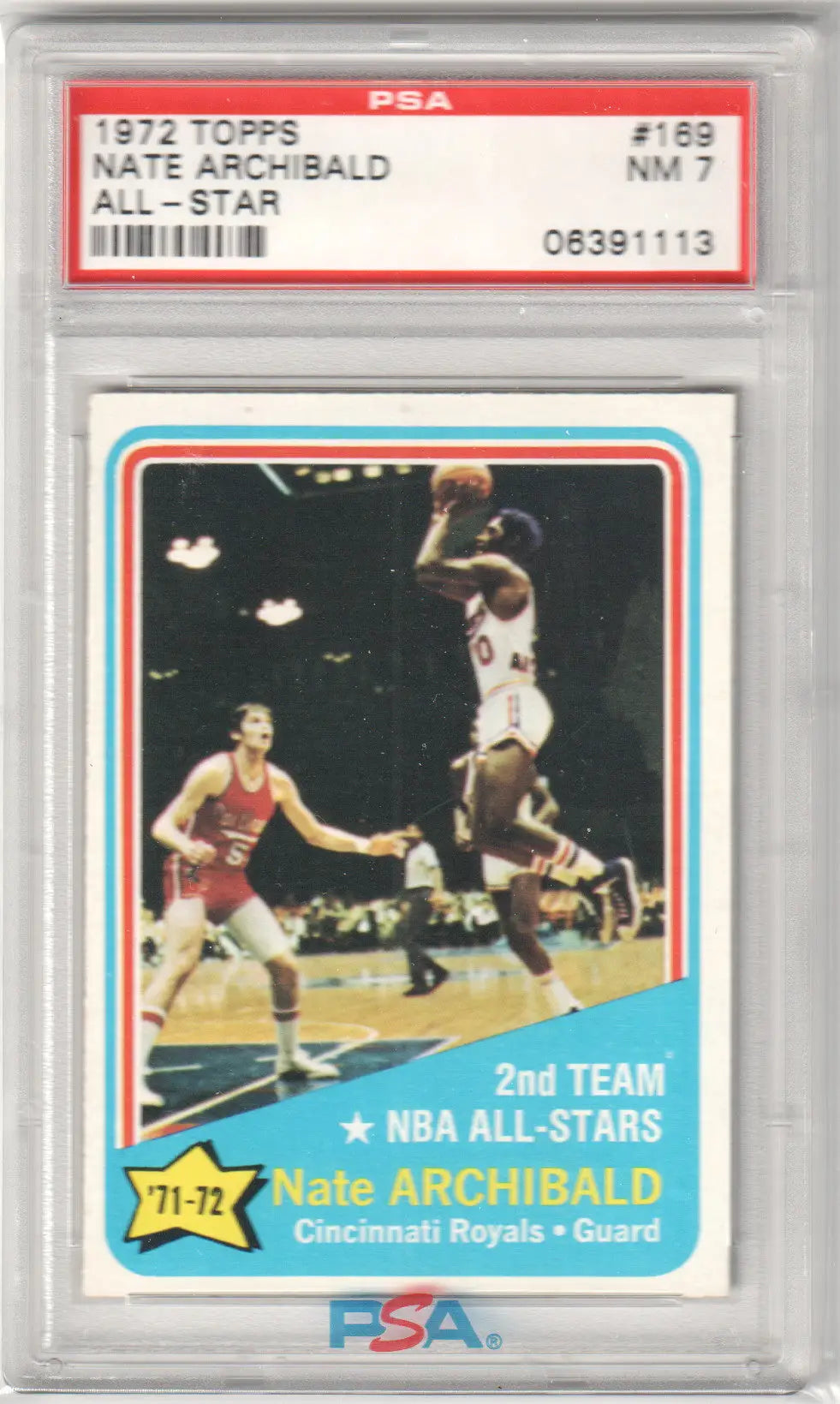 PSA-graded 1972 Topps Nate Tiny Archibald All-Star card in game action from Columbia Hobby