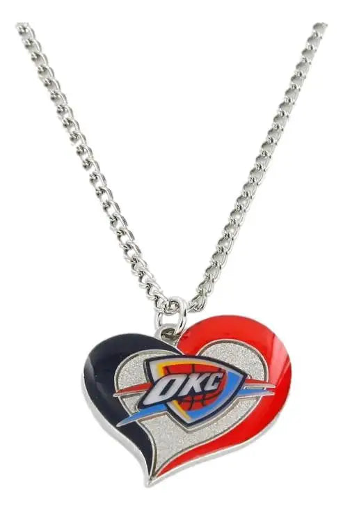 Heart shaped pendant necklace with Oklahoma City Thunder logo in swirl heart design