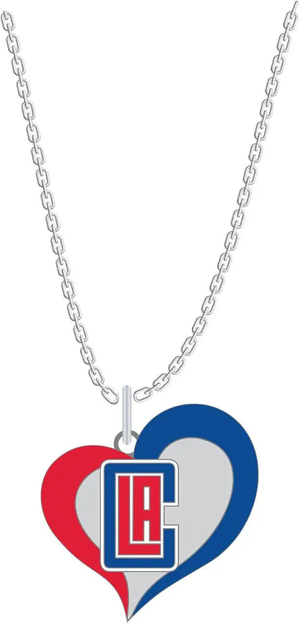 Swirl heart shaped pendant with LA Clippers logo on silver chain necklace