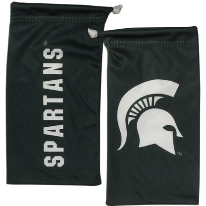 Dark green microfiber glasses bag featuring Michigan State Spartans logos