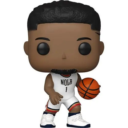 Funko Pop figure of New Orleans Pelicans player Zion Williamson with basketball jersey number 1