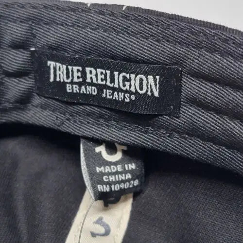 True Religion clothing label on Men’s Horseshoe Embroidered Logo Black Cap