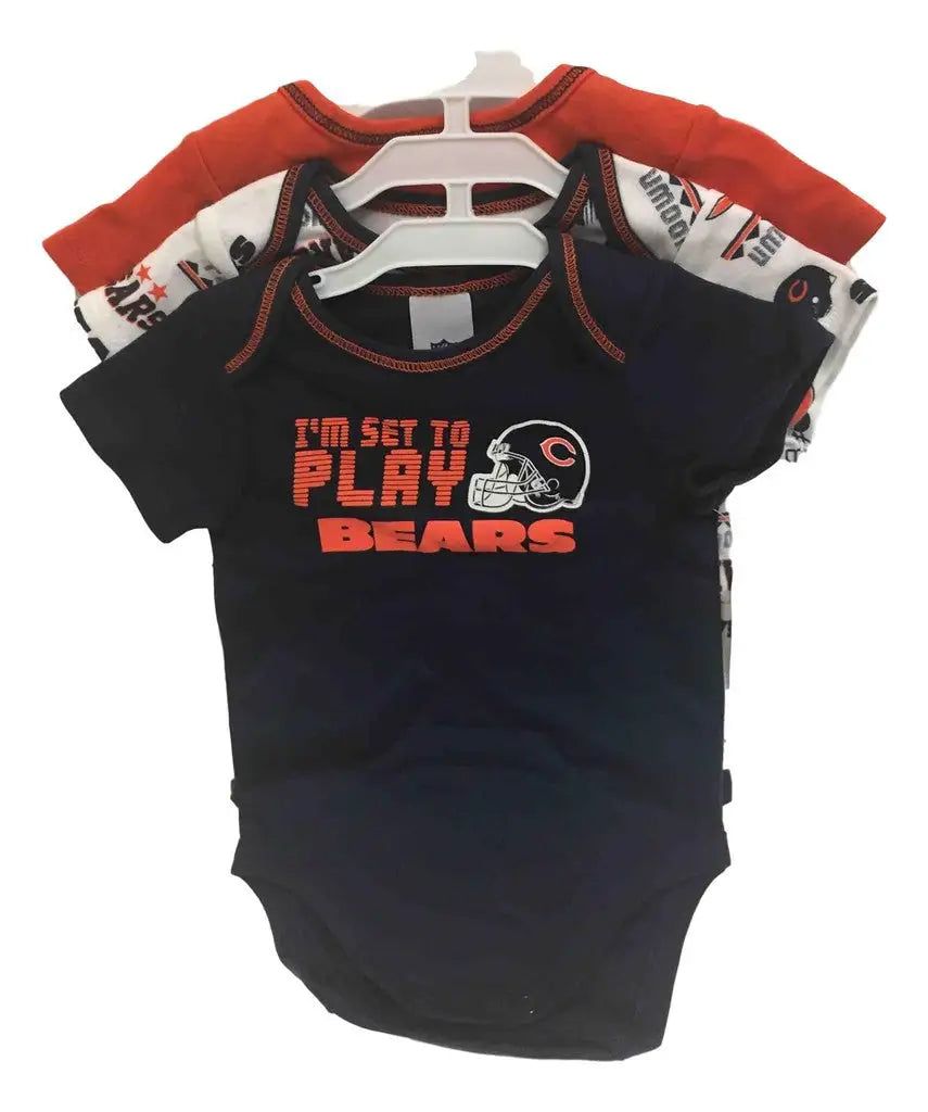 Set of three NFL Chicago Bears infant onesies in team colors and designs