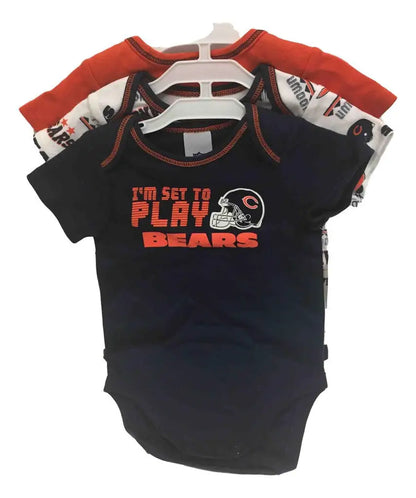 Set of three NFL Chicago Bears infant onesies in team colors and designs