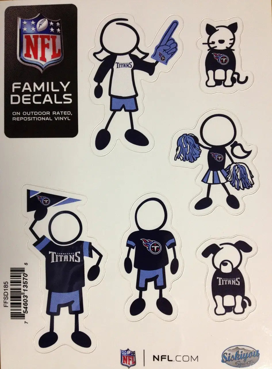 NFL Tennessee Titans family car decals featuring stick figures and a dog