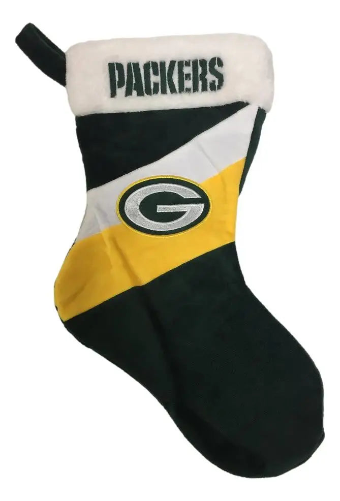 Christmas stocking in Green Bay Packers colors and logo for NFL holiday fans