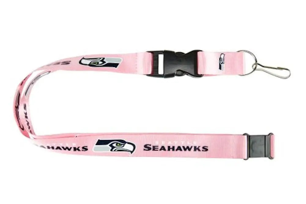 Pink lanyard featuring Seattle Seahawks logo for NFL fans and trading card collectors