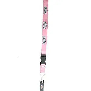 Pink lanyard featuring a zebra head pattern, perfect for NFL trading cards and baseball cards