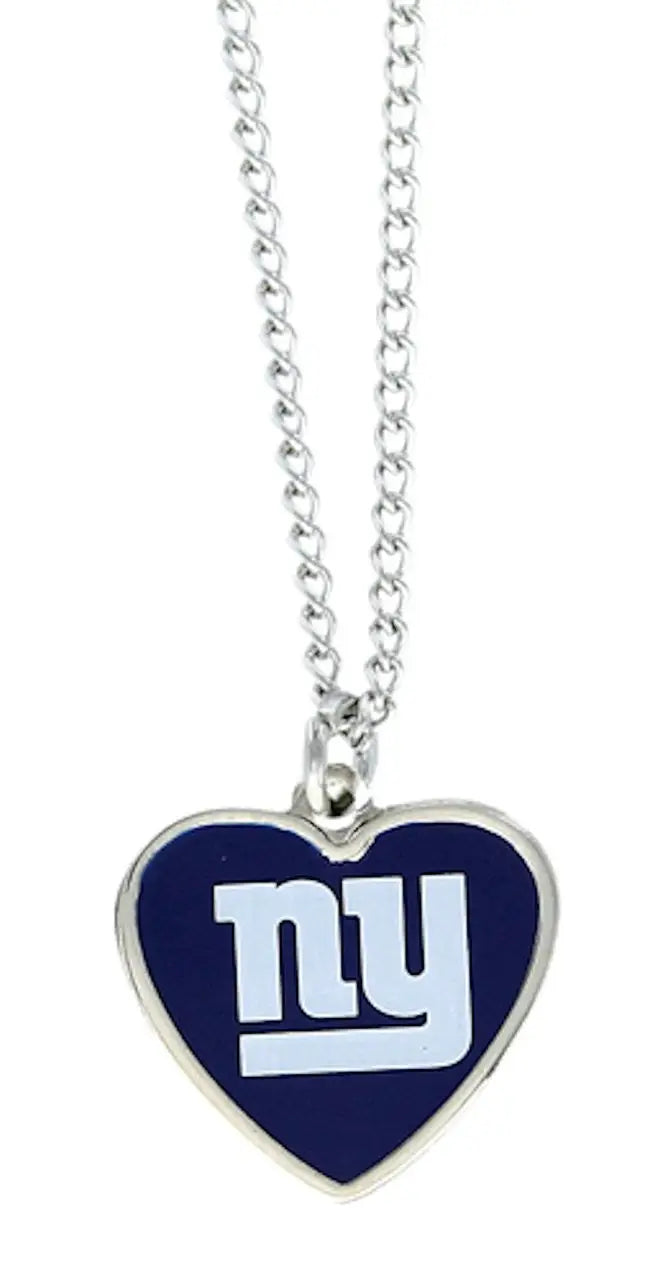 Heart pendant necklace with NY Giants logo on navy background for NFL fans