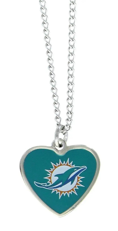 Miami Dolphins logo heart pendant necklace for NFL fans, team logo in vibrant colors