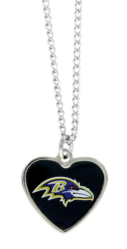 Heart-shaped logo heart pendant featuring the Baltimore Ravens color logo