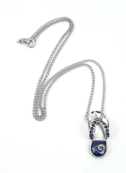 Silver NFL Football Team Logo Crystal Flip Flop Necklace with Football Helmet Pendant