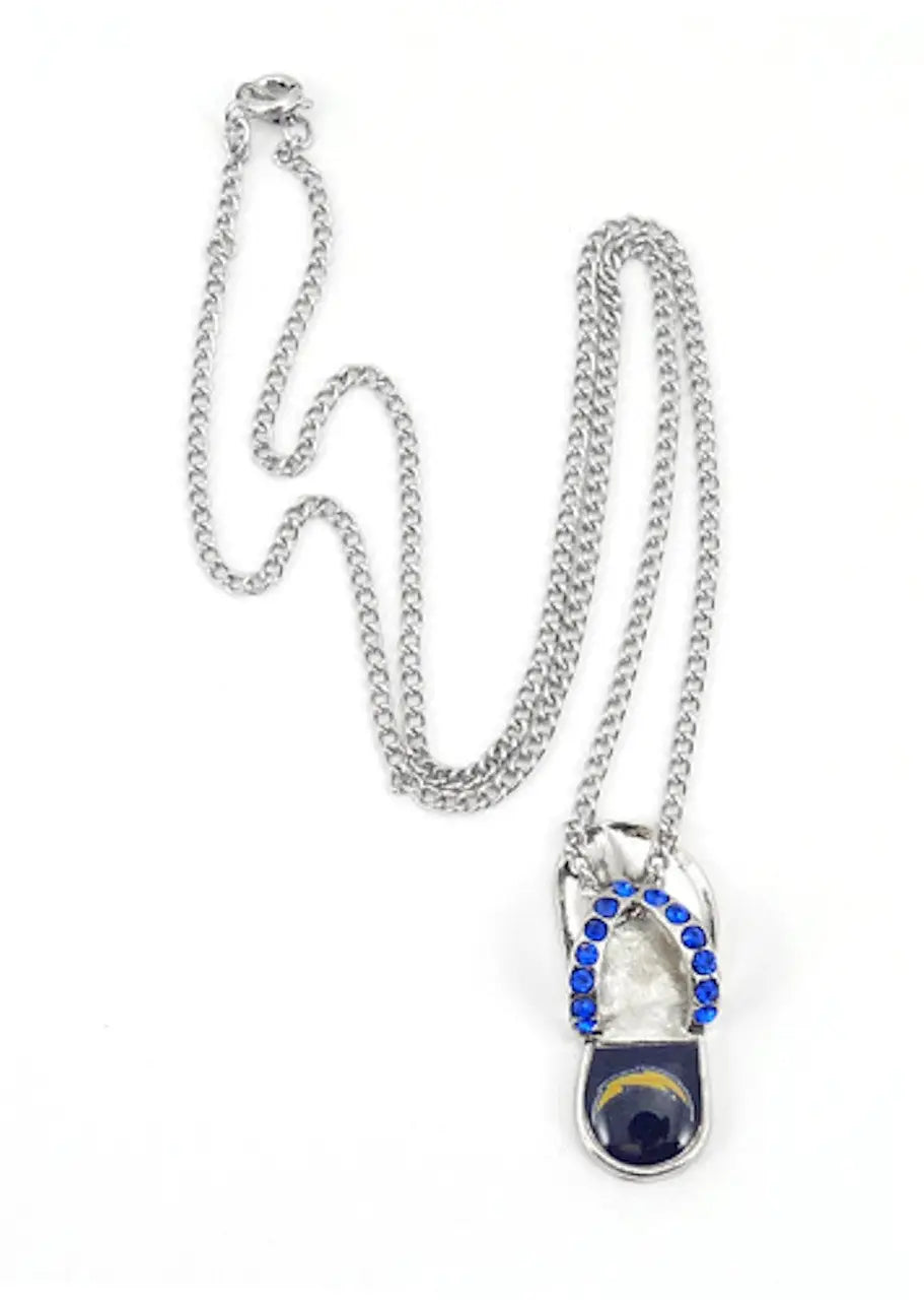 Silver necklace with blue gemstone pendant for NFL Football Team crystal flip flop necklace