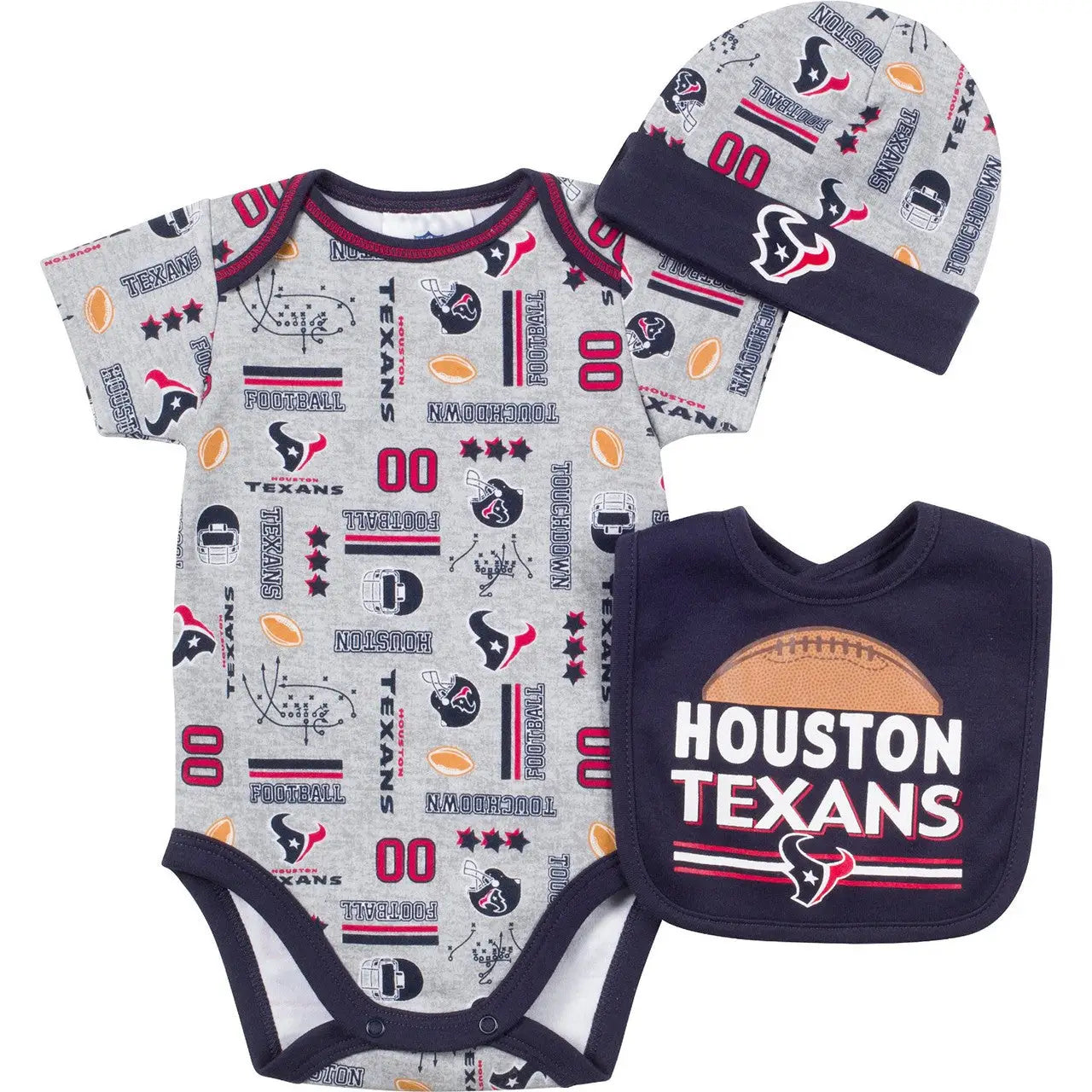 Baby Houston Texans Bodysuit, Bib & Hat Set Infant/Toddler featuring NFL designs