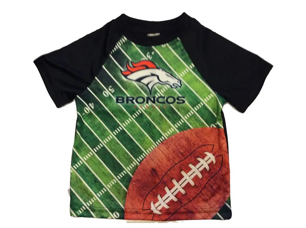 Denver Broncos NFL Kids Short Sleeve Field Tee T-Shirt with football graphic design